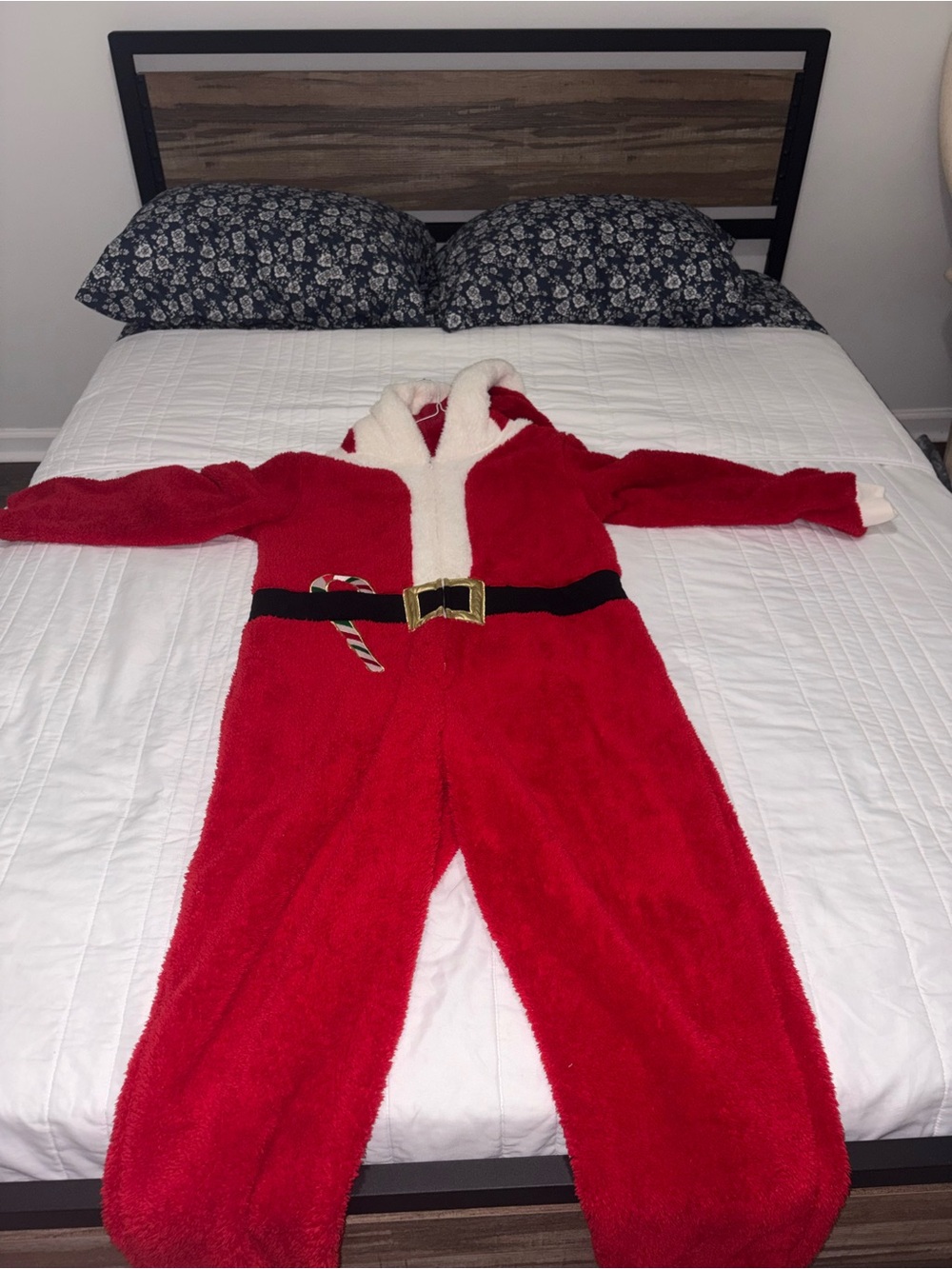 Kids Red Santa One-Piece Holiday Pajama with Belt Accent